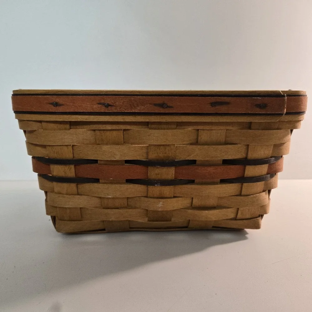 Longaberger 1994 Picnic‎ Basket With Handle Floral Liner Handwoven Stripe USA